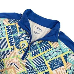 CORAL BAY Golf Quarter Zip Womens Large Blue Geometric Performance Stretch